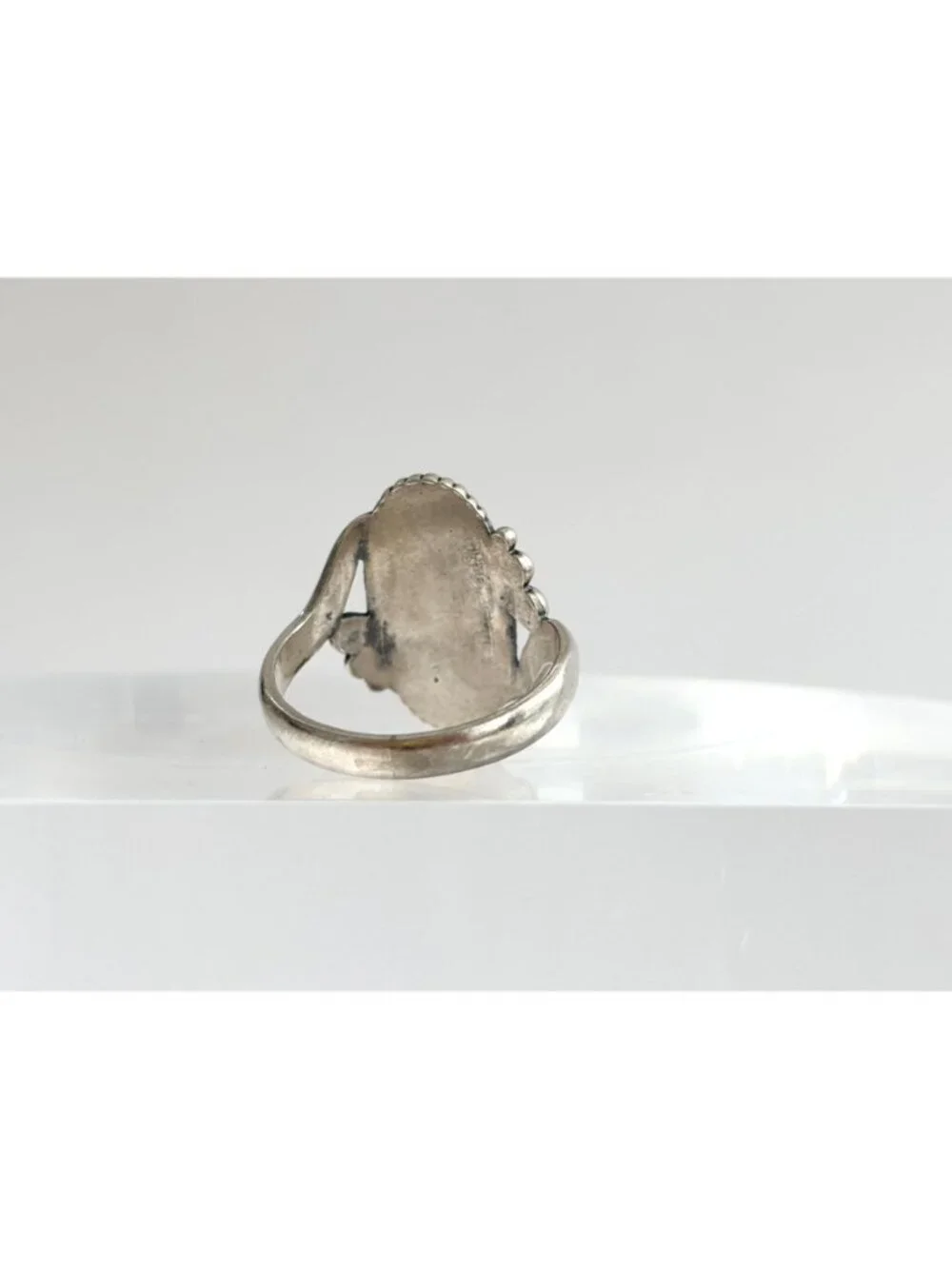 Green Turquoise Beaded Southwest Style Sterling Silver 925 Vintage Ring sz 7.5